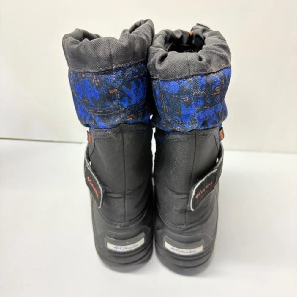 Columbia Snow Boots Big Kids Size‎ 4 Black Blue Bear Print Waterproof Winter